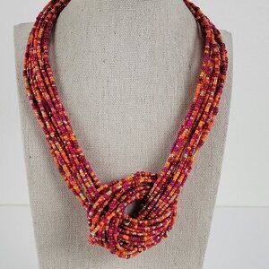 Erica Lyons Multi-Strand Orange And Red Seed Bead Statement Necklace 22"